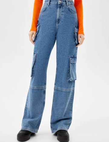 Blugi Bershka, albastru, 42