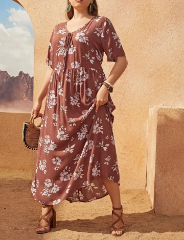 Rochie lunga SHEIN CURVE, caramiziu, 2XL