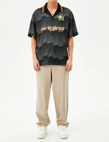 Camasa Bershka, gri/negru