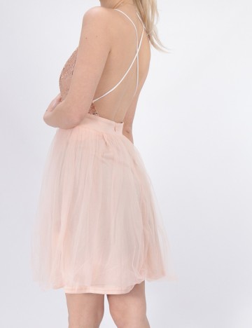 Rochie Scurta Double Crazy, roz pal, S