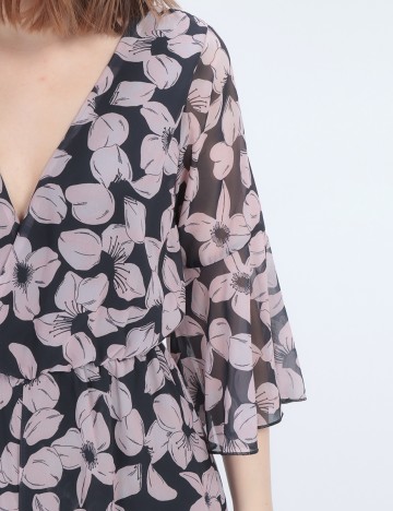 Salopeta Cameo Rose, negru floral, 36