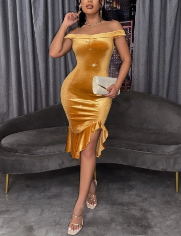 Rochie scurta Shein, mustar, M Galben