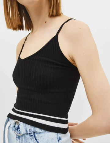 Top Bershka, negru/alb, M Negru