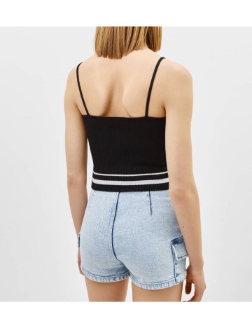 Top Bershka, negru/alb, M