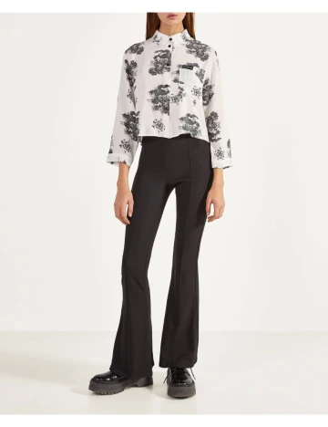 Camasa Bershka, alb/imprimeu, S