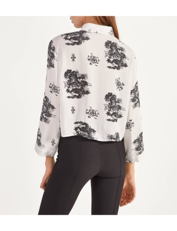 Camasa Bershka, alb/imprimeu, S