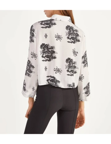 Camasa Bershka, alb/imprimeu, S