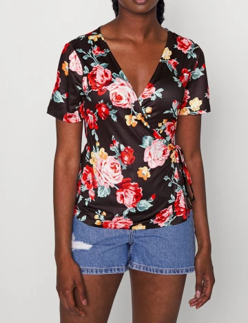 Bluza Vila, negru floral, S