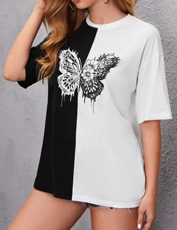 Tricou SHEIN, alb/negru, M