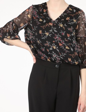Camasa Vero Moda, negru floral, XS