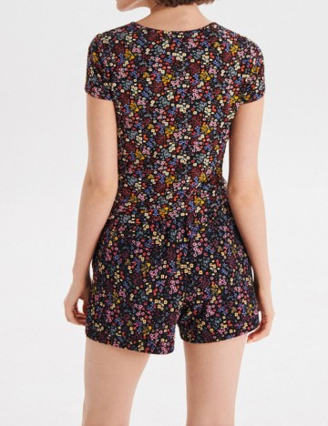 Tricou CROPP, negru floral, L