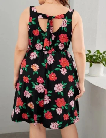 Rochie scurta SHEIN CURVE, negru floral, 2XL