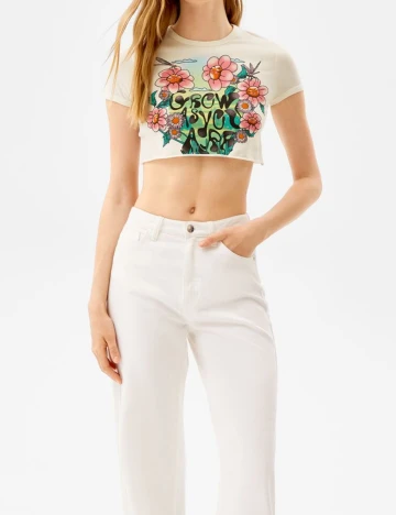 Top Bershka, alb, M Alb