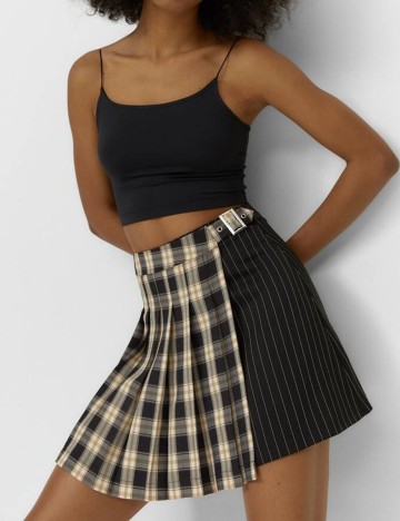 Fusta Stradivarius, crem/negru, 34