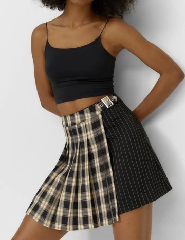 Fusta Stradivarius, crem/negru, 34 Negru