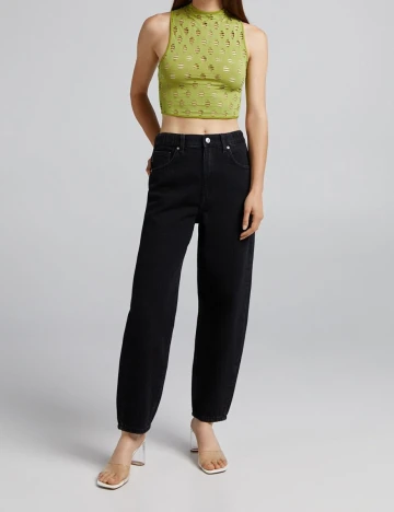 Top Bershka, verde, L Verde