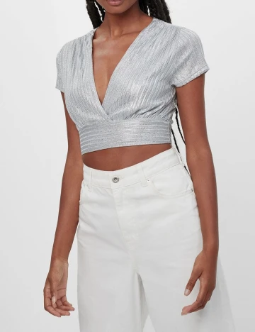 Top Bershka, argintiu, S Gri