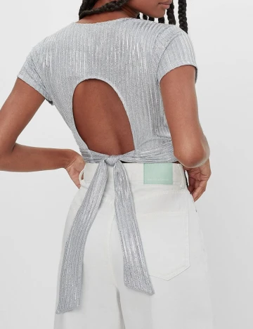 Top Bershka, argintiu, S Gri