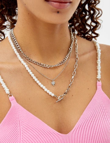 Set coliere Bershka, argintiu, ONE SIZE