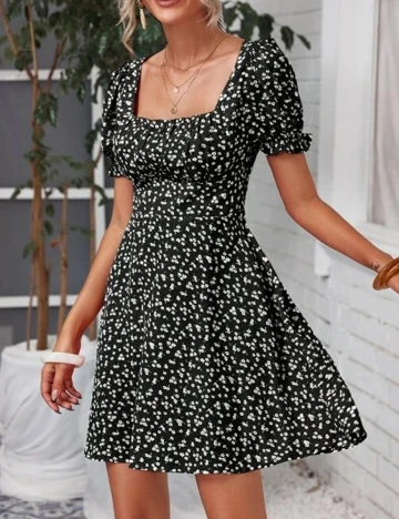 Rochie scurta SHEIN, negru floral, S