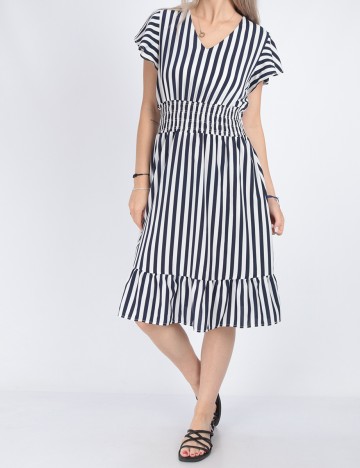 Rochie medie SHEIN, alb/bleumarin, S