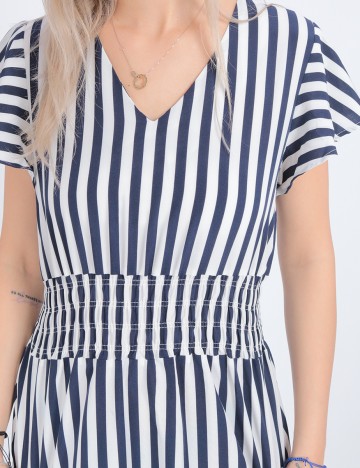 Rochie medie SHEIN, alb/bleumarin, S