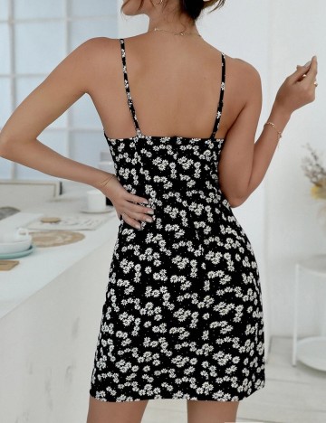 Rochie scurta SHEIN, negru floral, XS