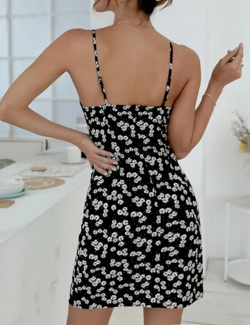 Rochie scurta SHEIN, negru floral, XS Negru