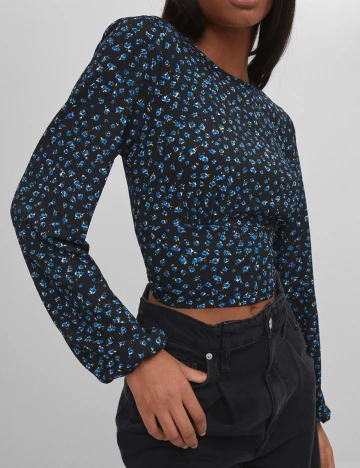 Top Bershka, negru floral, XS Negru