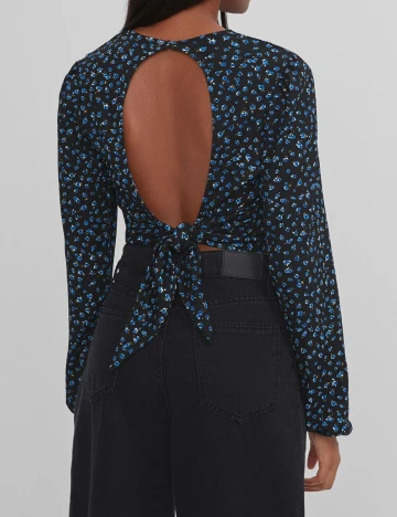 Top Bershka, negru floral, XS Negru