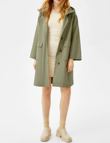 Trench Bershka, verde, XS-S