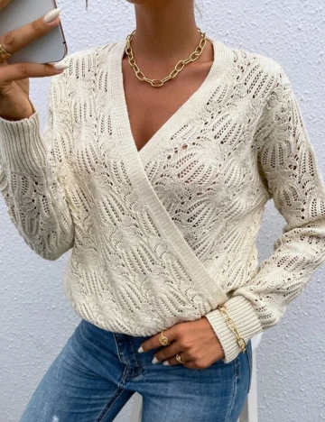 Pulover SHEIN, ecru, XL Alb