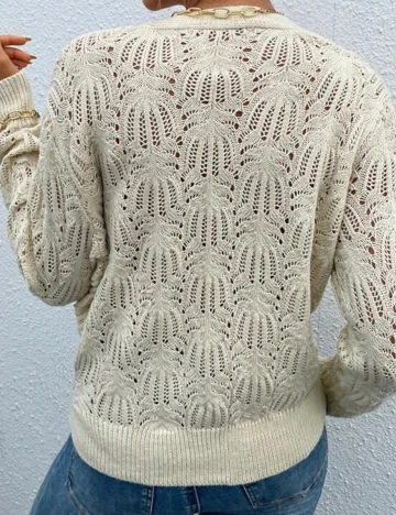 Pulover SHEIN, ecru, XL Alb