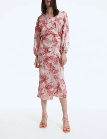 Rochie medie Reserved, roz pudra, M