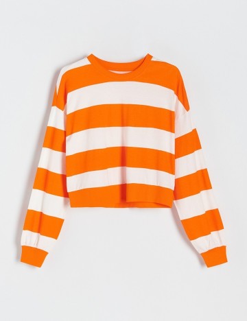 Bluza Reserved, alb/portocaliu, L