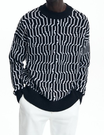 Pulover Reserved, negru/alb, L