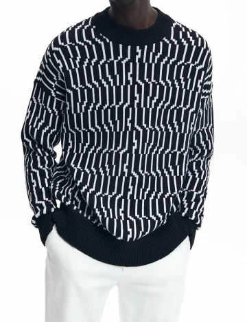 Pulover Reserved, negru/alb, L