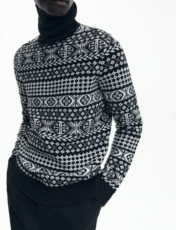 Pulover Reserved, negru/alb, XL