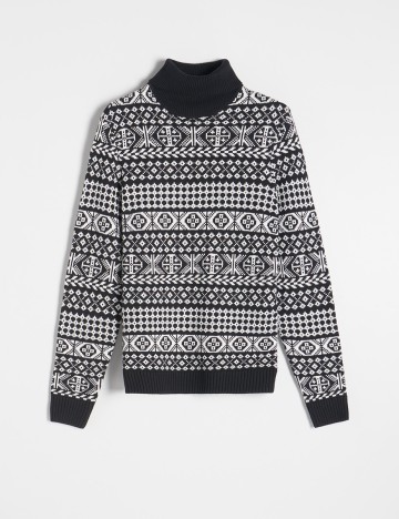 Pulover Reserved, negru/alb, XL