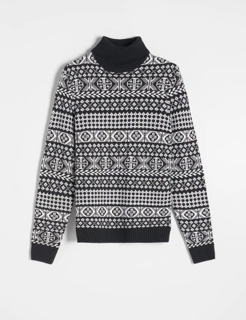 Pulover Reserved, negru/alb, XL