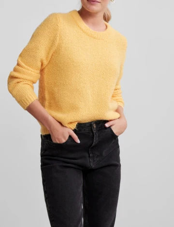 Pulover Pieces, galben, XL Galben
