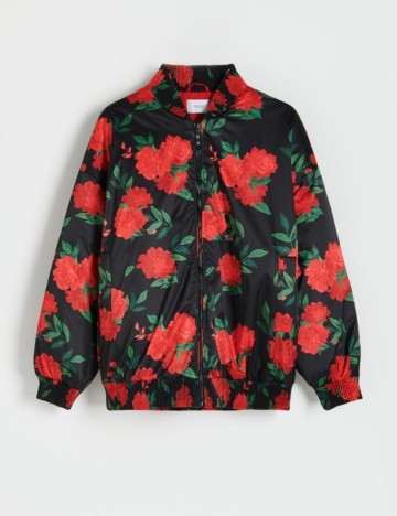 Geaca Reserved, negru floral