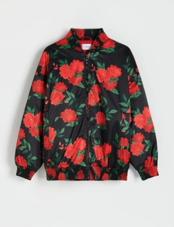 Geaca Reserved, negru floral
