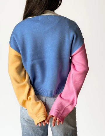 Pulover Pieces, albastru, S