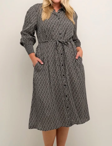 Rochie medie Kaffe Curve, crem/negru, 48