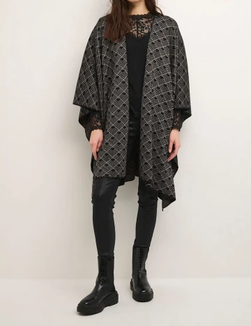 Poncho Cream, negru, ONE SIZE