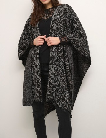 Poncho Cream, negru, ONE SIZE