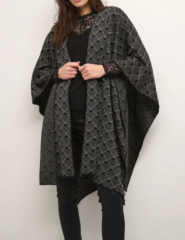 Poncho Cream, negru, ONE SIZE