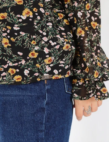 Camasa Q/S, negru floral Negru
