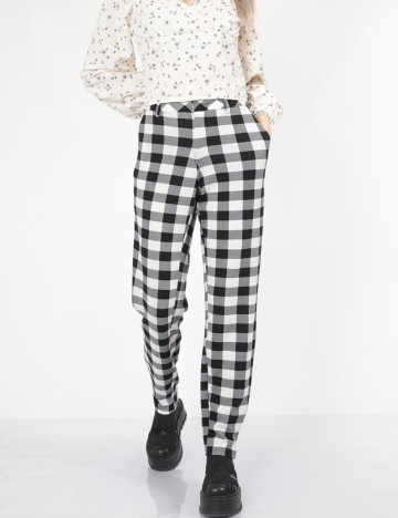 
						Pantaloni NA-KD, alb-negru